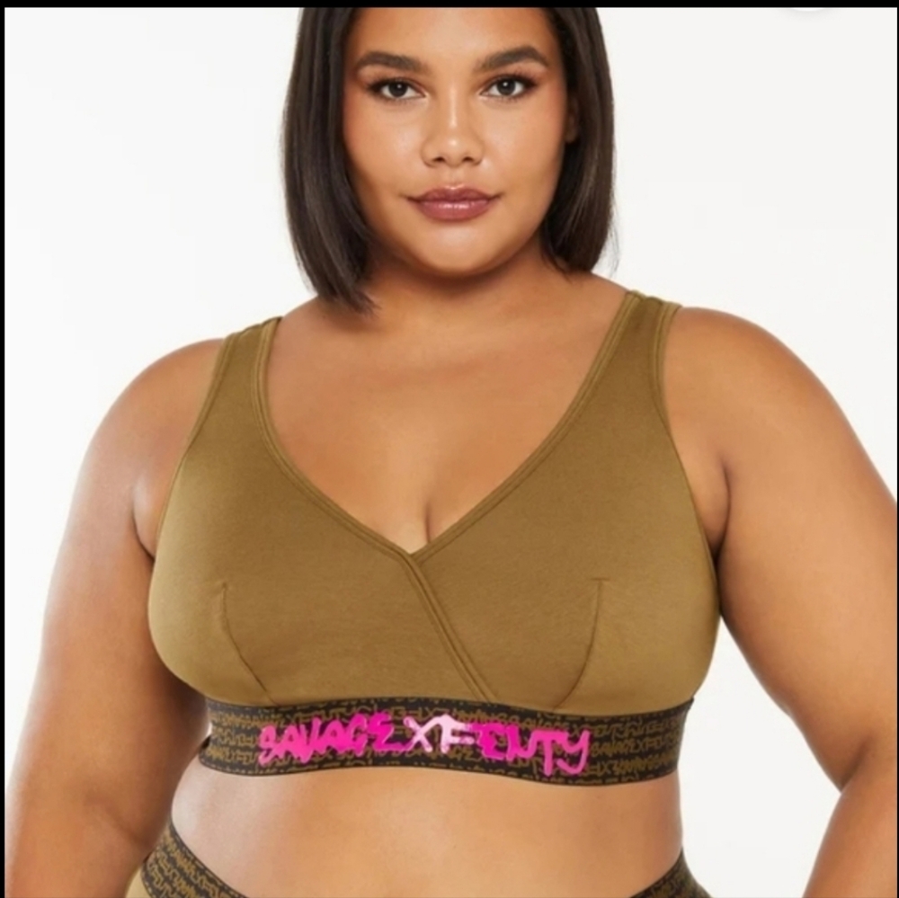 Savage X Fenty Military Green Bralette Fabric Bra Intimate Plus Size Comfy